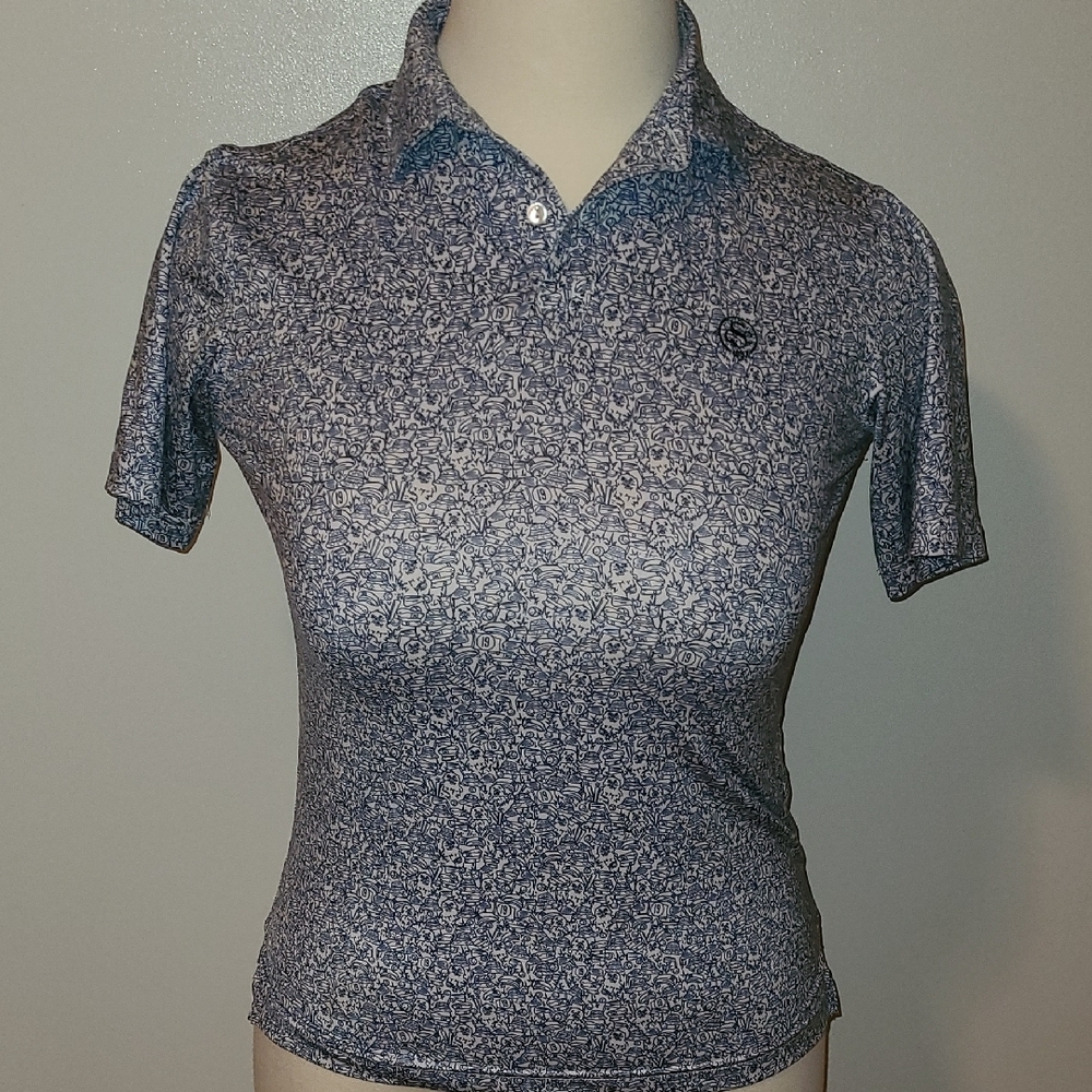 Women's Blue Patterned Polo Shirt